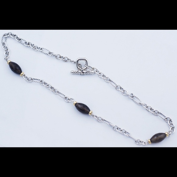 David Yurman 925 Silver 18K Smoky Quartz Bijoux Figaro Toggle Necklace - Picture 2 of 5